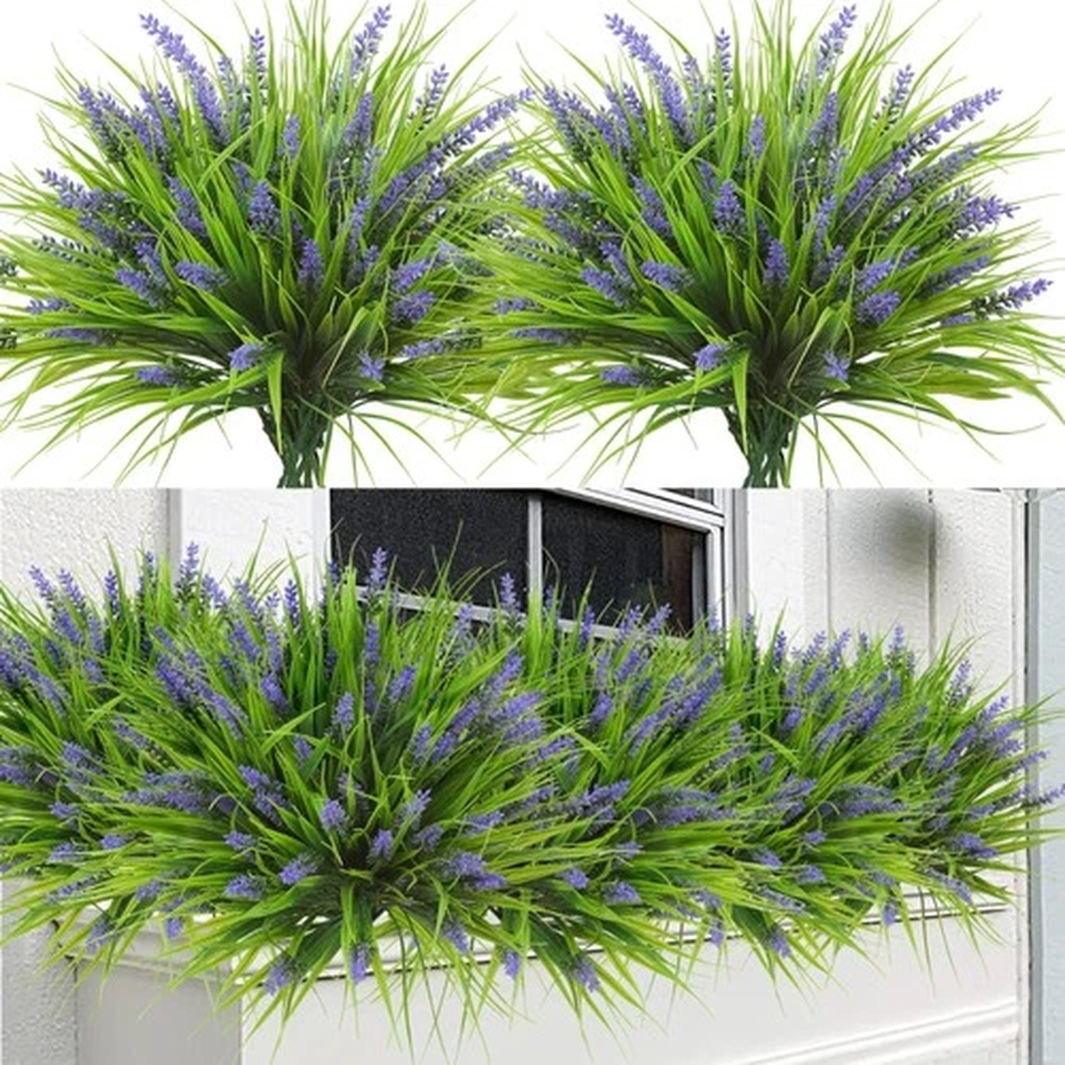 12 Bundles Artificial Plants Outdoor Faux Lavender Flowers Fake Monkey Grass ...