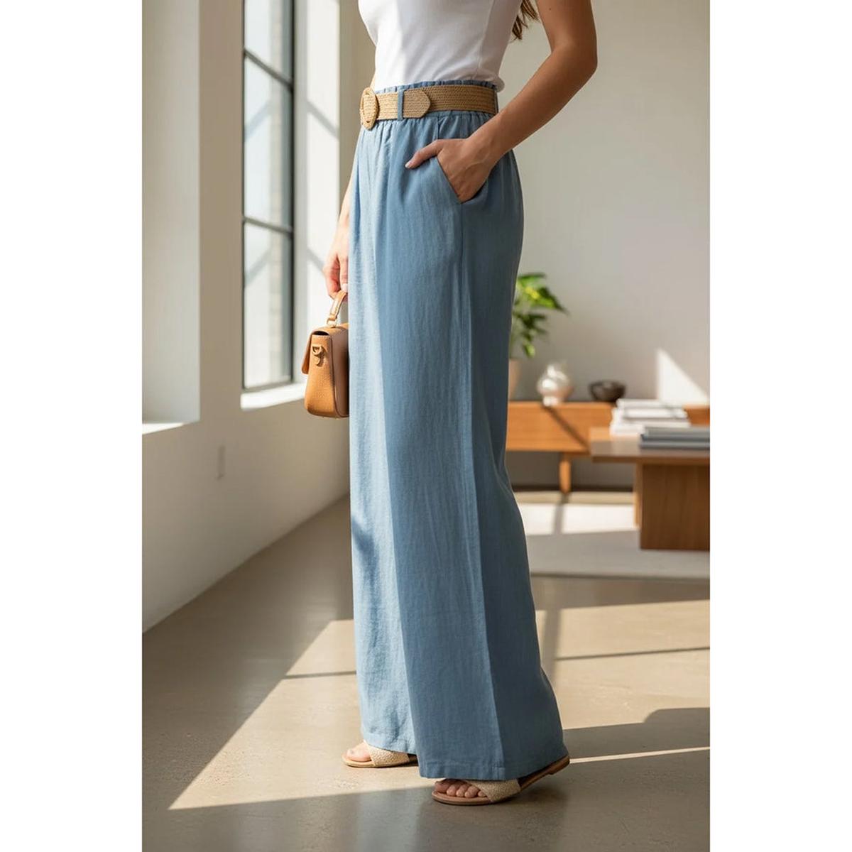 Blue Jean Linen Pant with Belt