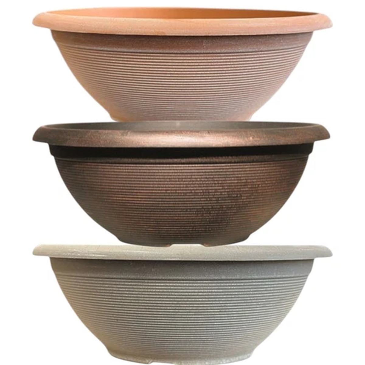 Large Round Garden Bowl Planter  42cm Ribbed Plastic Pot 3 Colours with Drainage