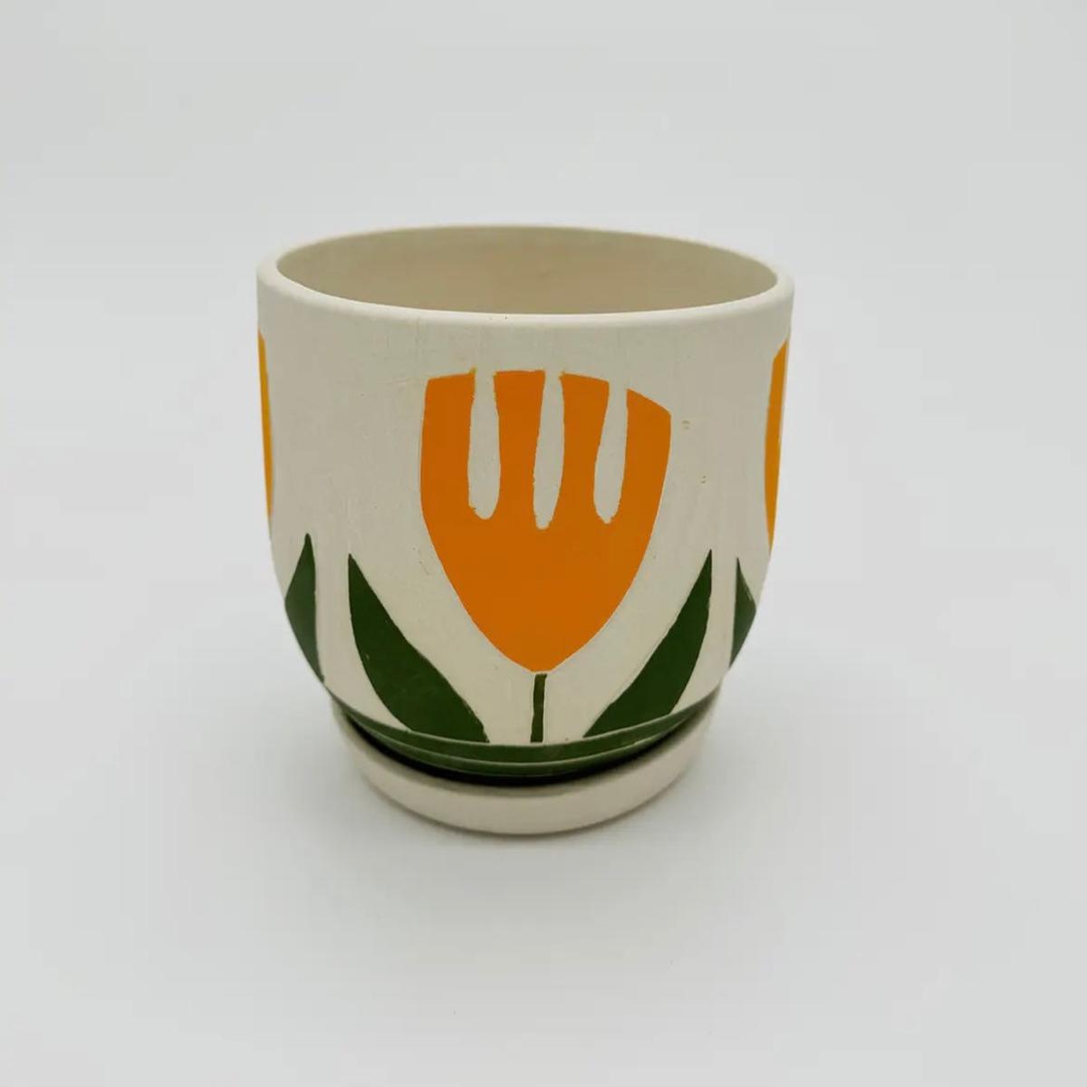 Orange Flower Planter w/Tray