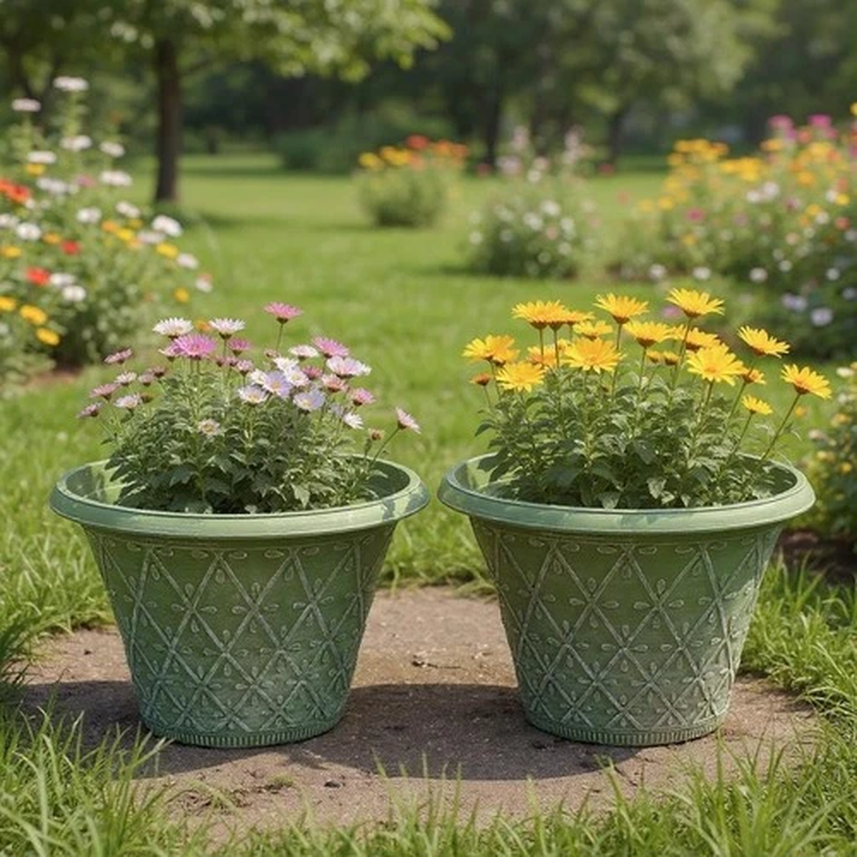 atterned Plastic Garden Planter Pot with Drainage Hole  9.5L  Pack of 2