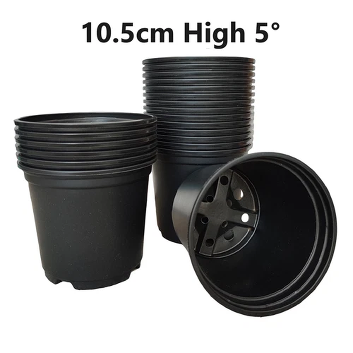 10.5cm Plastic Plant Pots Full Round Deep Black Nursery Growing Pot 4" | 100