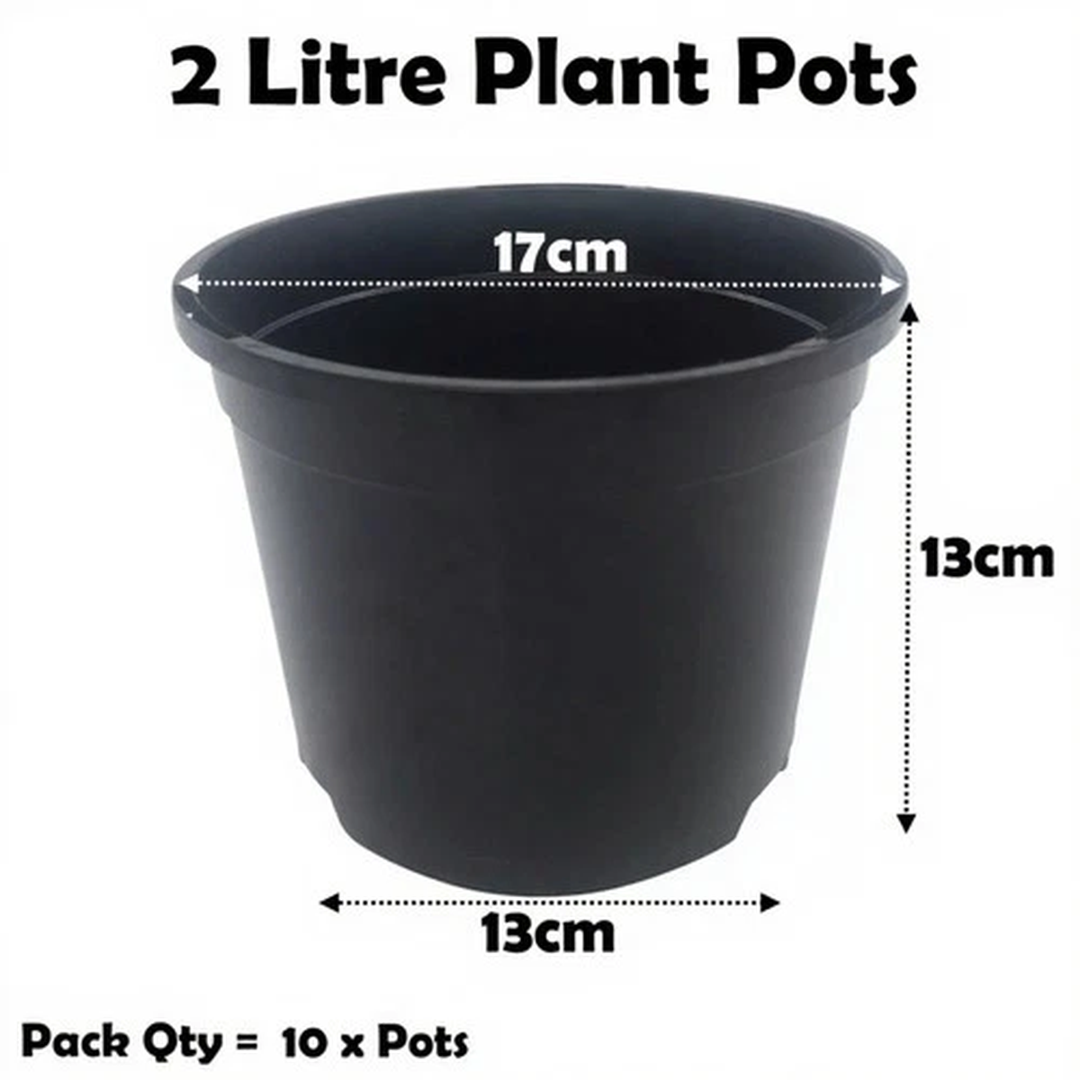 2 Litre Black Plant Pots Plastic Round Flower Pot  L LT High Quality Qty = 10