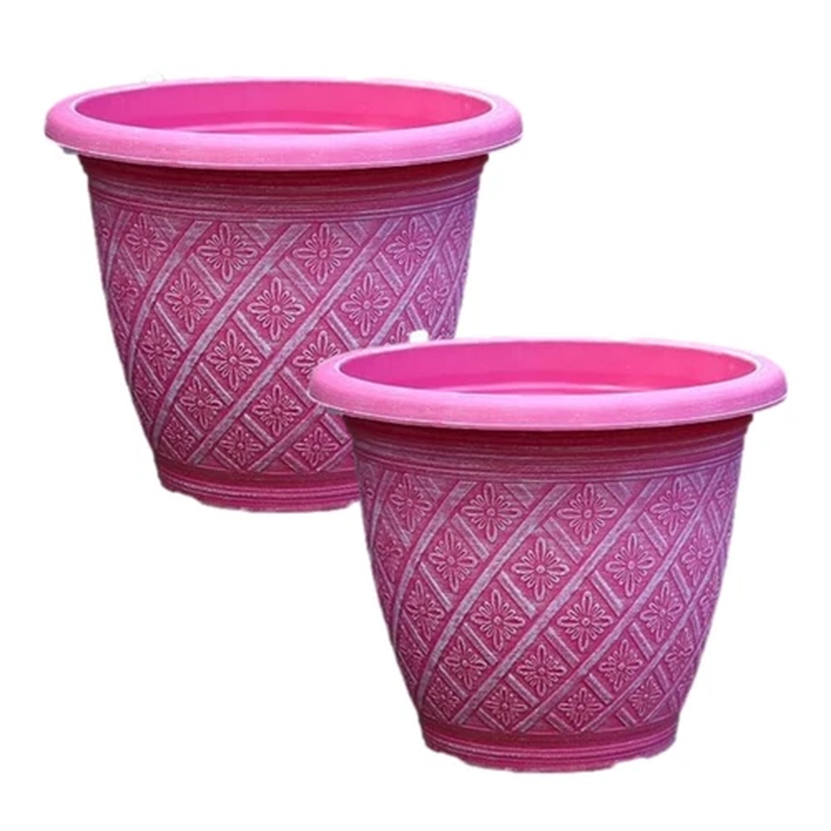 Planter Set of 2 Round 33cm Garden Plant Pot Woven Raspberry Pink Outdoor Cover