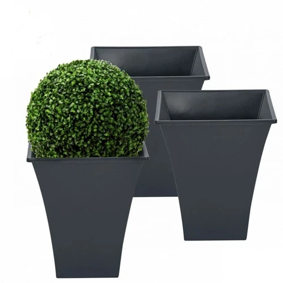 3 x Slate Grey Plant Pots Indoor Outdoor Garden Tall Plastic Flower Planters