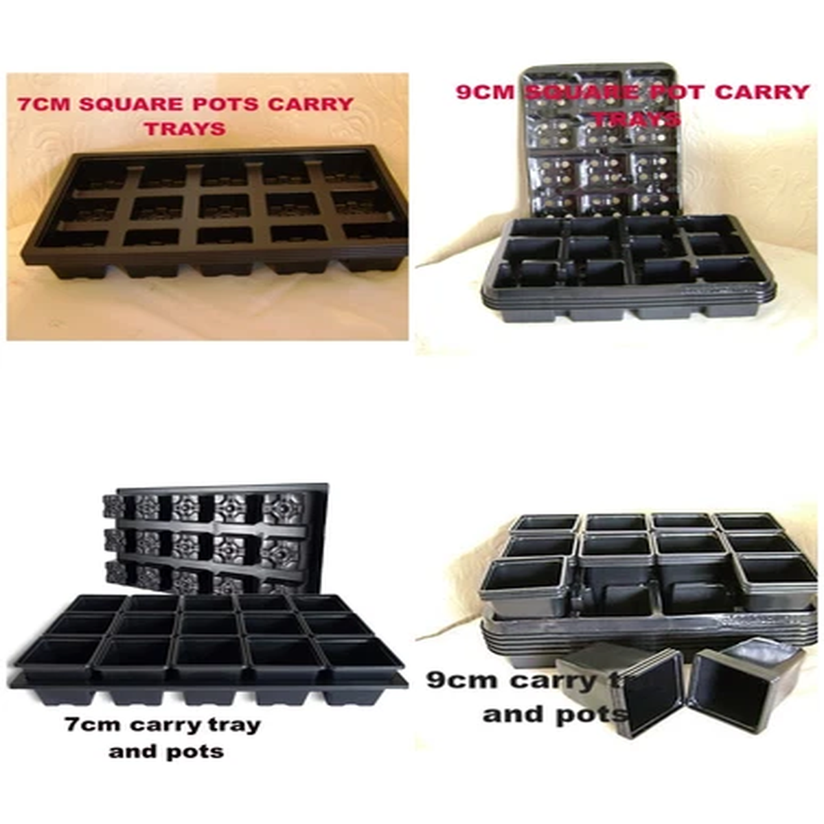 7 cm & 9 cm carry trays with and without plant  pots you can choose from 1 to 10