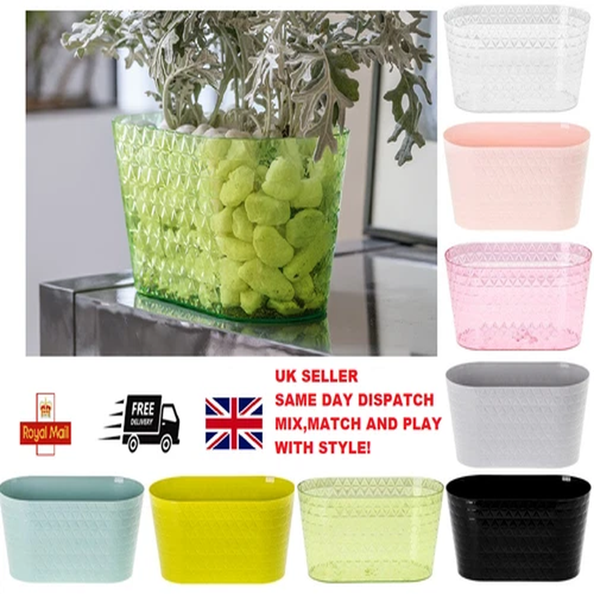Flower pot Oval Plastic plant pot Herb Box Windowsill Orchid planter Diamond