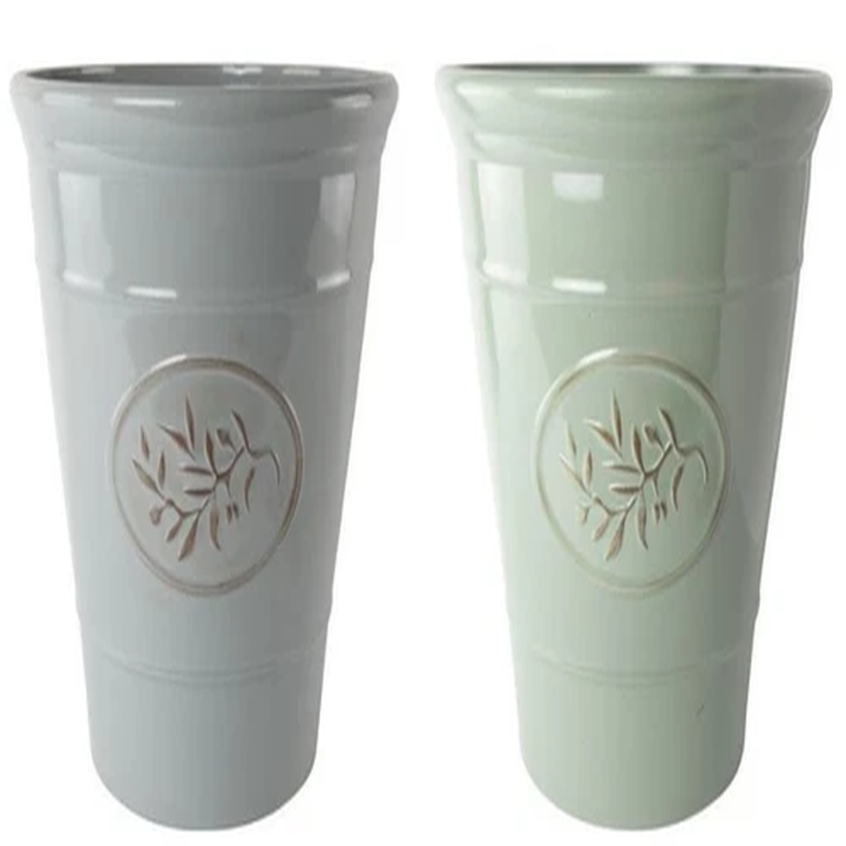 High Gloss Plastic Flower Planter x 30cm Embossed Olive Branch - Grey or Green