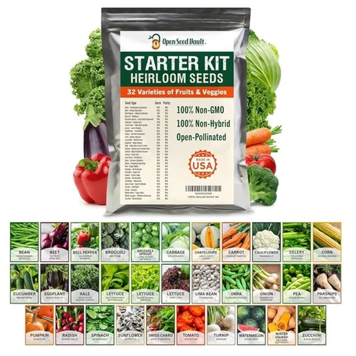 |15,000 Heirloom Seeds | 32 Seed Types | Survival Seeds | 2026 Season | Non G...