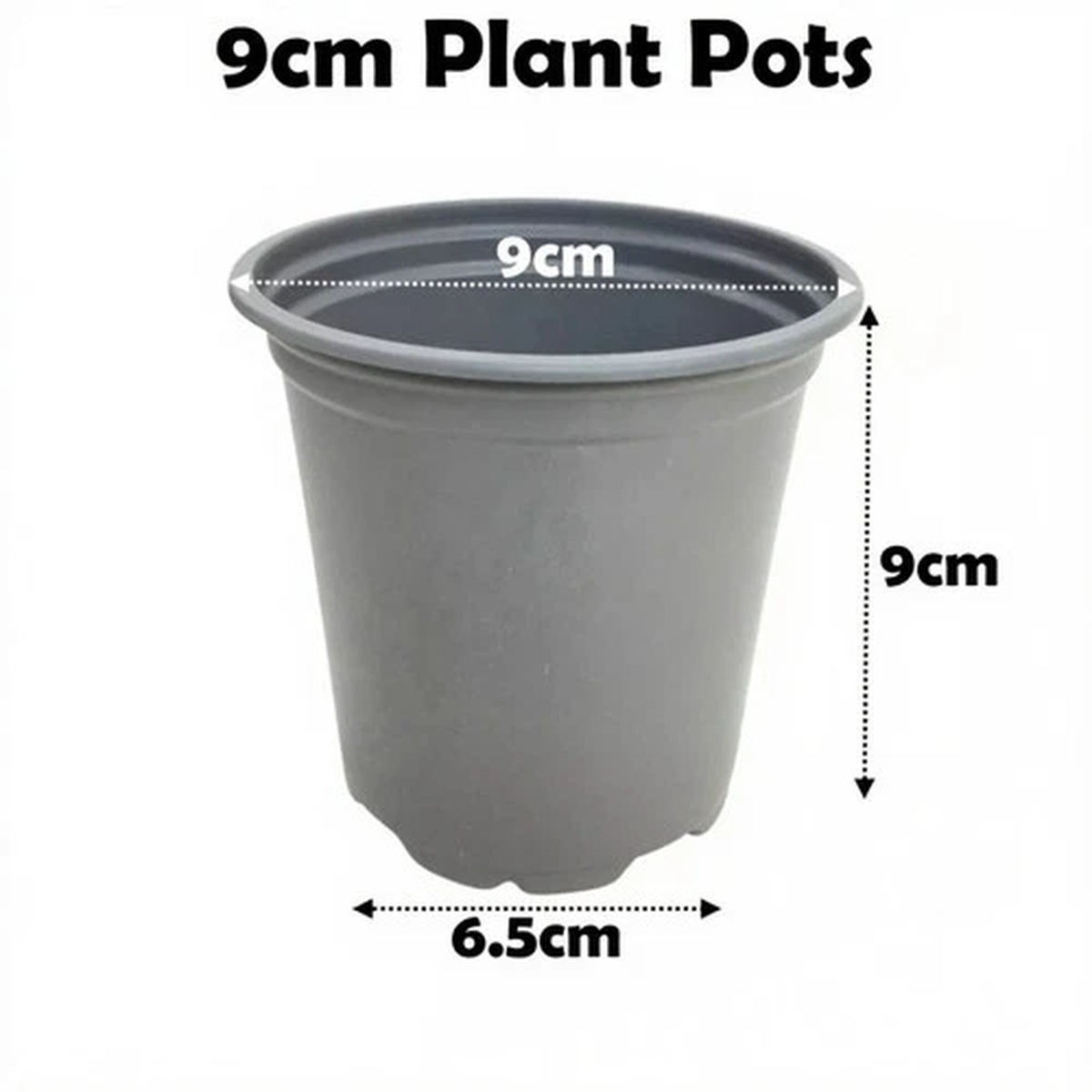 9cm Plant Pots Grey Plastic Tall Deep Full Size Flower Seedling Pot 3.5" Round