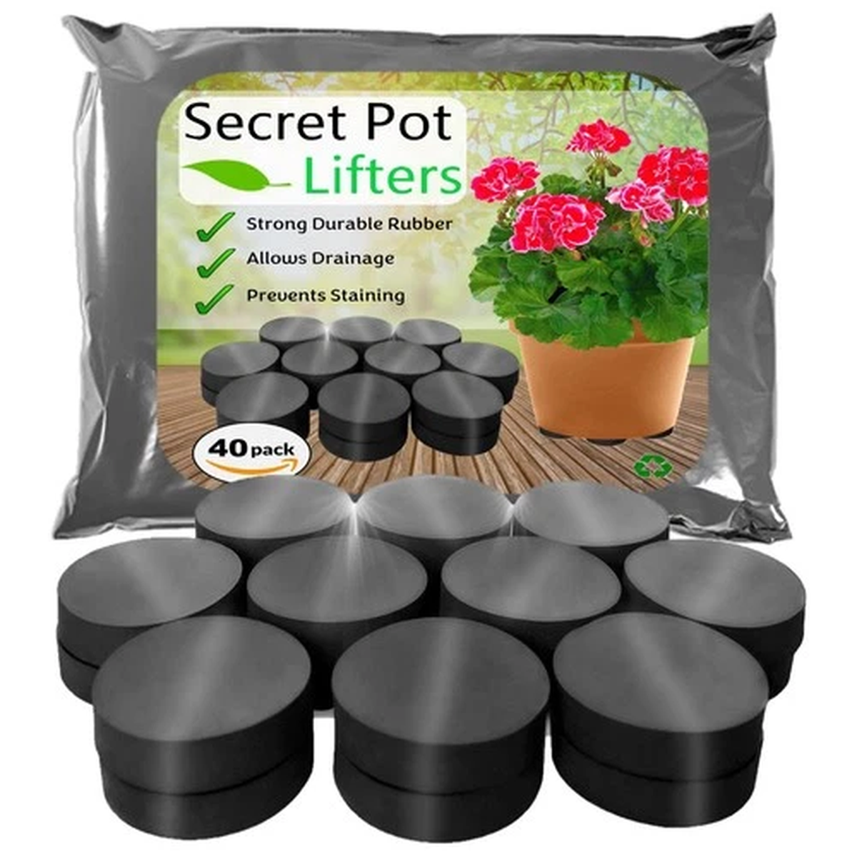 Plant Pot Feet 40 - Garden Flower Pot Feet, Indoor and Outdoor - Heavy Duty