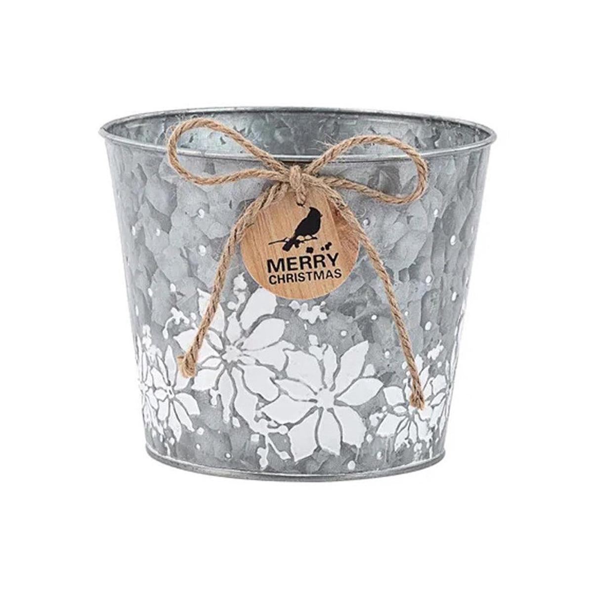 White Embossed Poinsettia Pot Cover