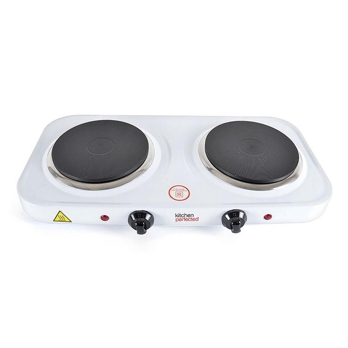 Double Electric Hotplate Cast Iron White - 2000W