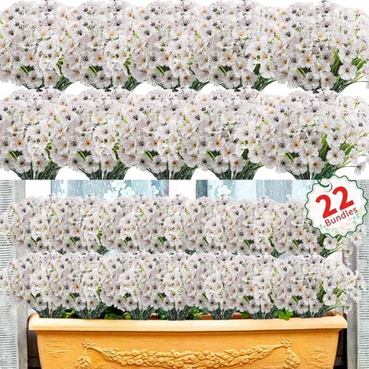 20 Bundles Artificial Flowers for Outdoors, UV Resistant Fake Flowers with Pl...