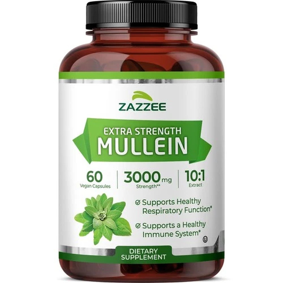 Zazzee Mullein 10:1 Extract, 3000 mg Strength, 60 Vegan Capsules, Kosher