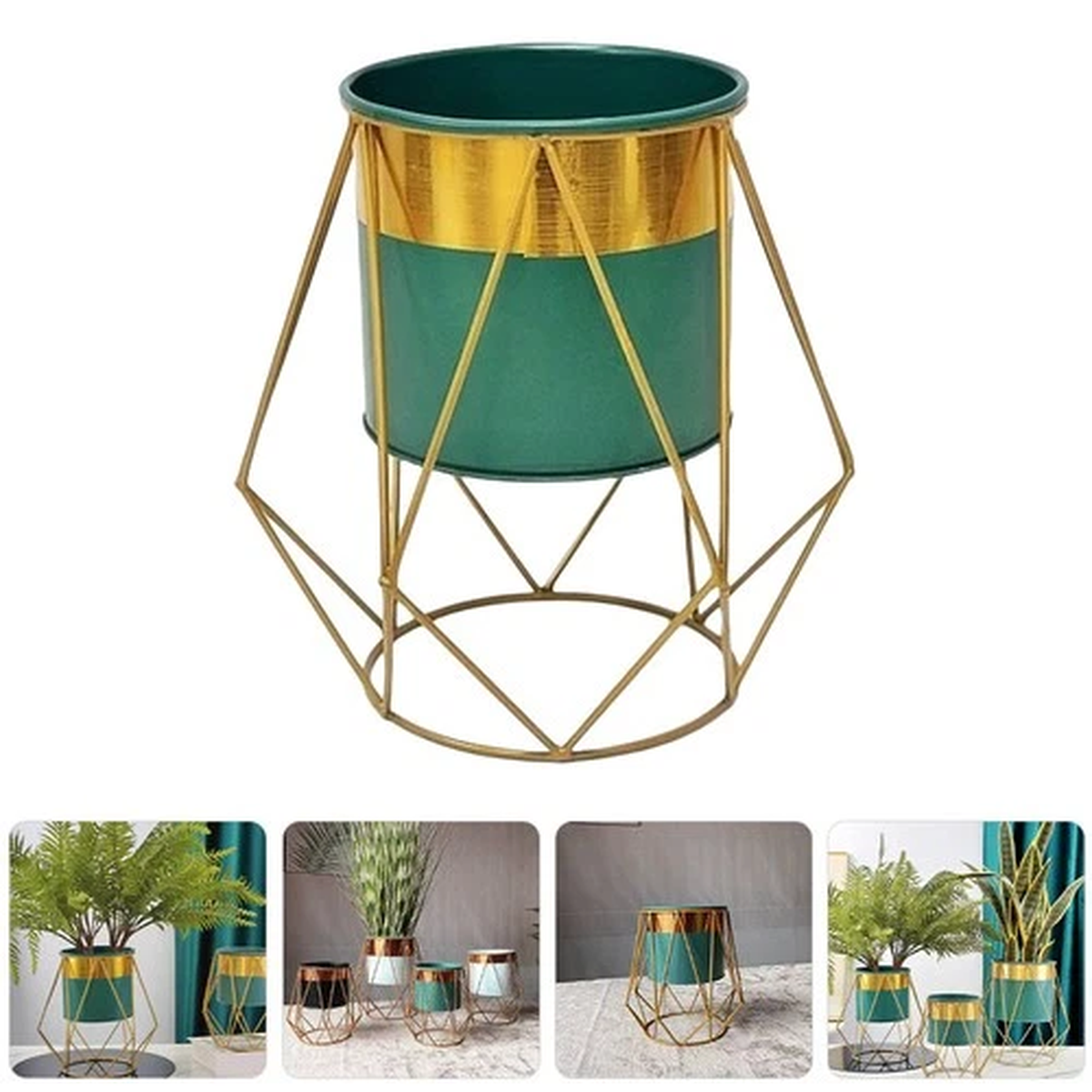 1 Set of Iron Planter Flower Pot Plant Container with Stand Decorative Office