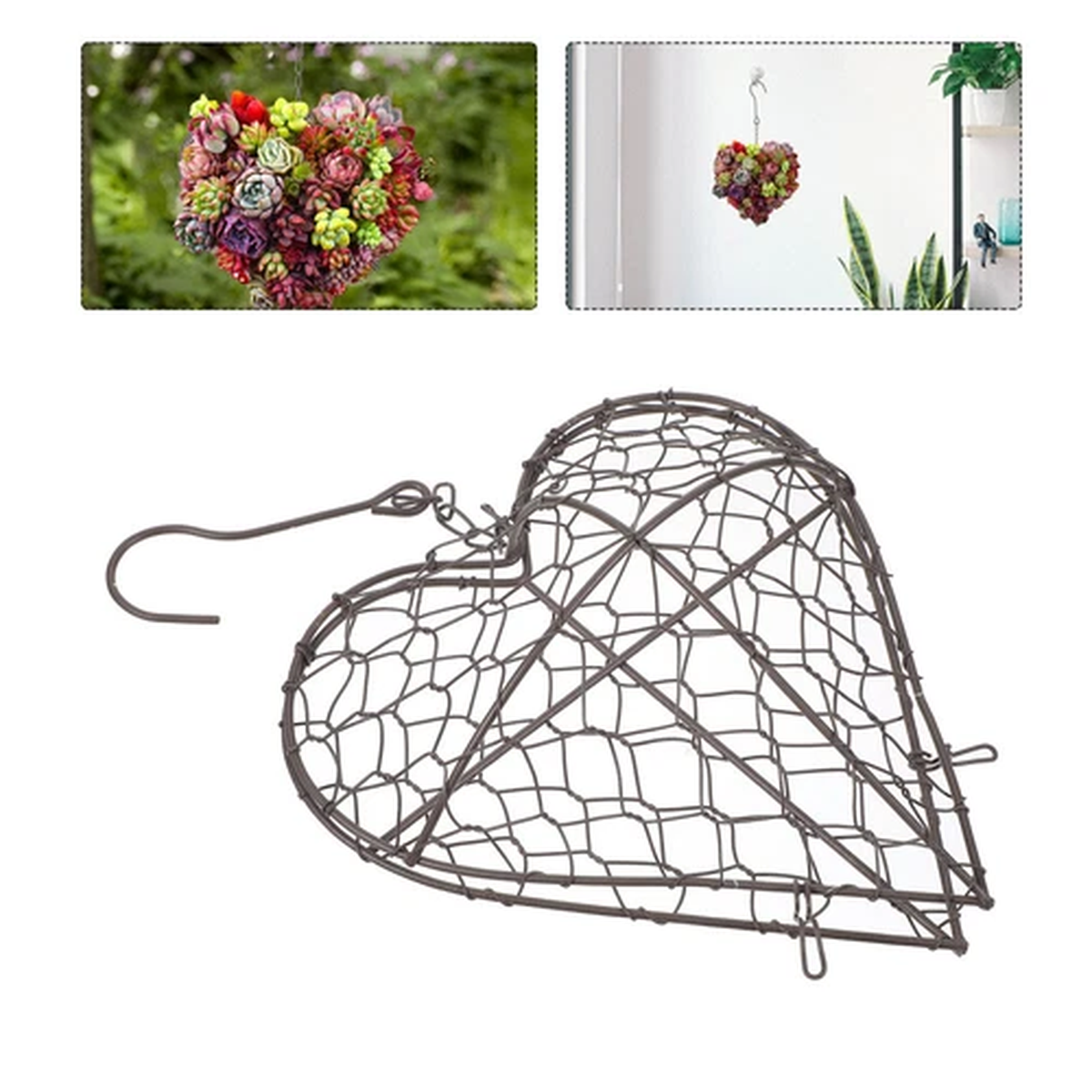 Flower Hanging Basket Heart Shape Ironed Wall Planter Pot Shelf Home Decoration