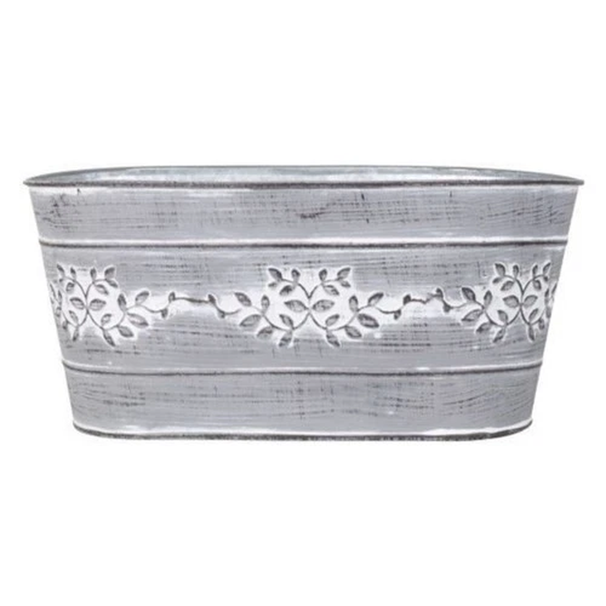 Grey Metal Leafy Vine Trough Tin Planter 26cm Indoor Garden Flower Plant Pot
