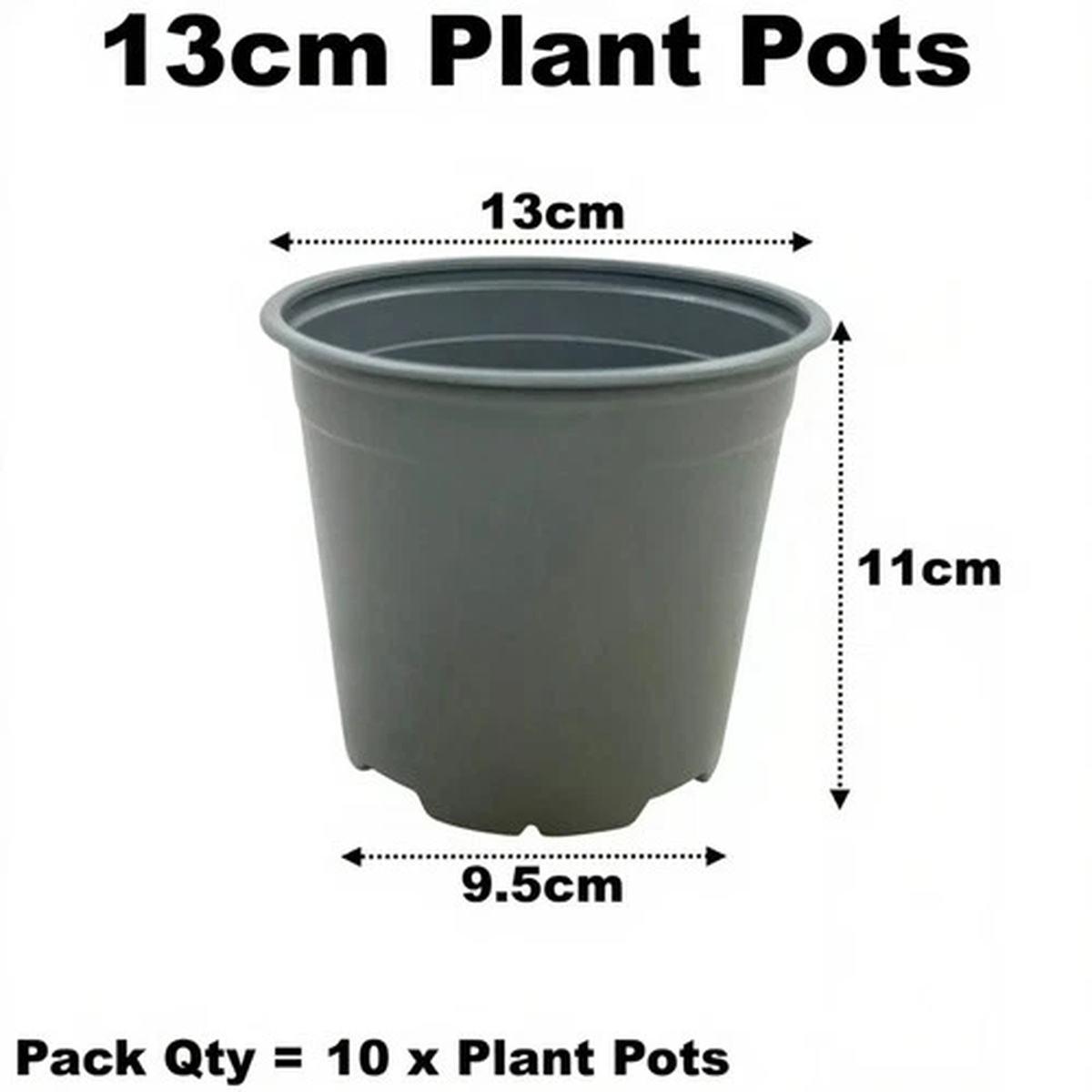 13cm Plant Pots 1 Litre Grey Plastic Tall Deep Full Seed Flower Pot Qty = 10