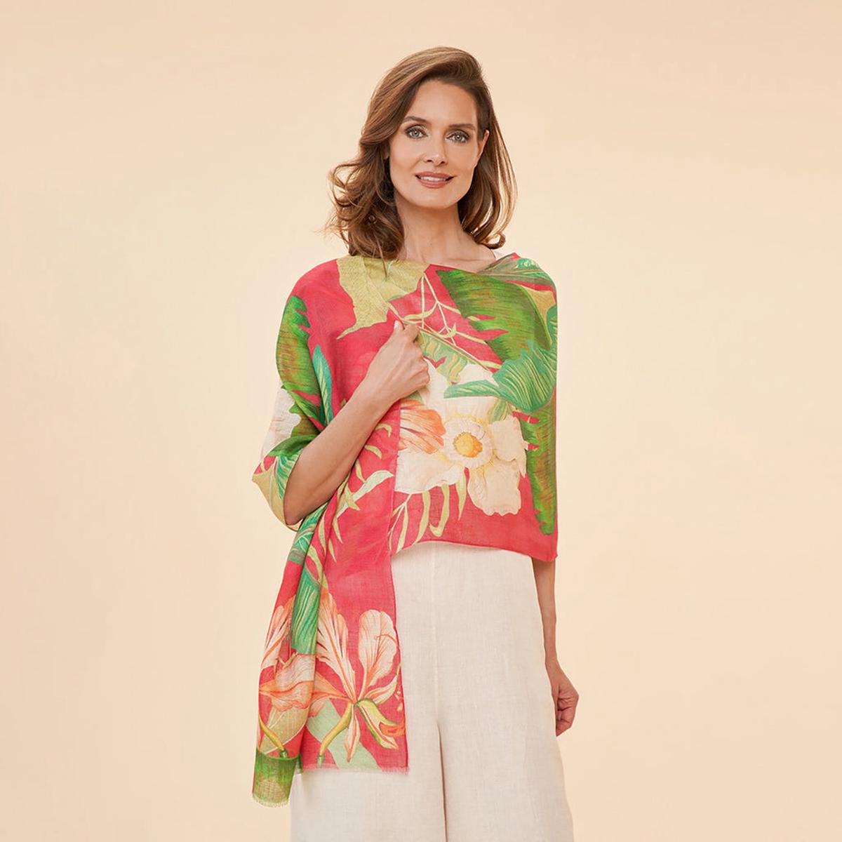 Delicate Tropical Dark Rose Linen Scarf