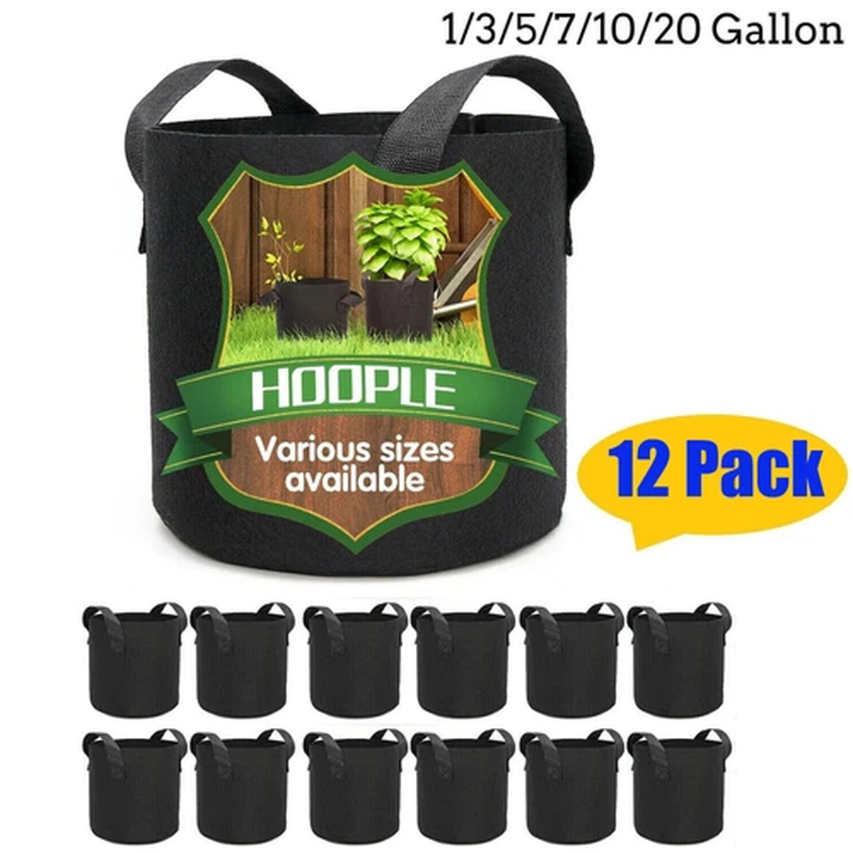 12  Plant Grow Bags Fabric Pot Nursery Soil Bag with Handles Thickened Nonwoven