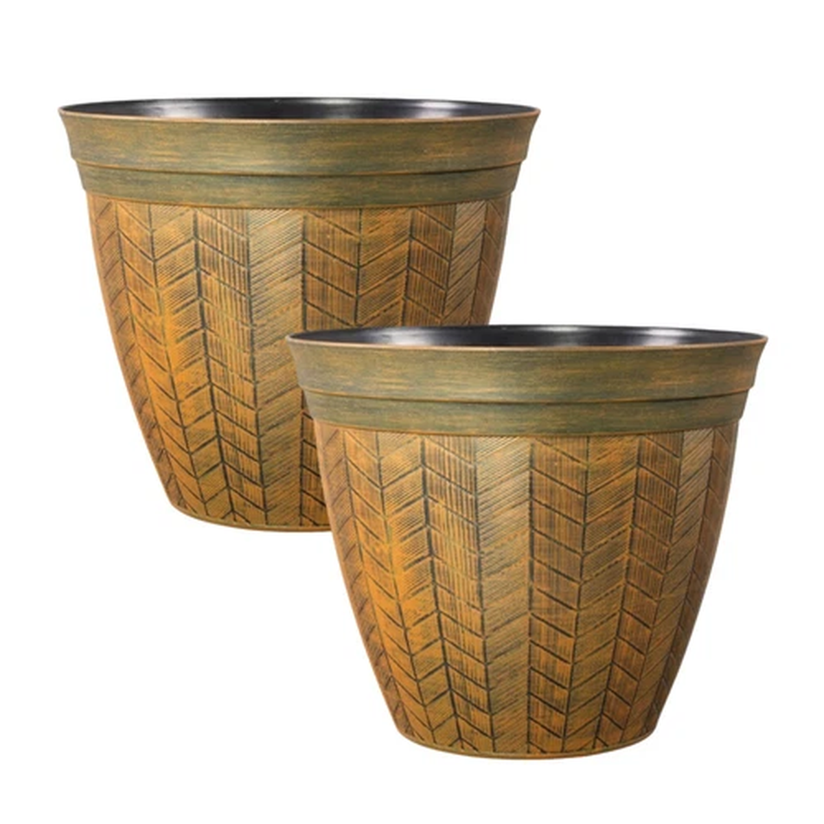 2Pc Round Orange Panelled Plant Pot 30cm Garden Outdoor 10.5L Planter Cover