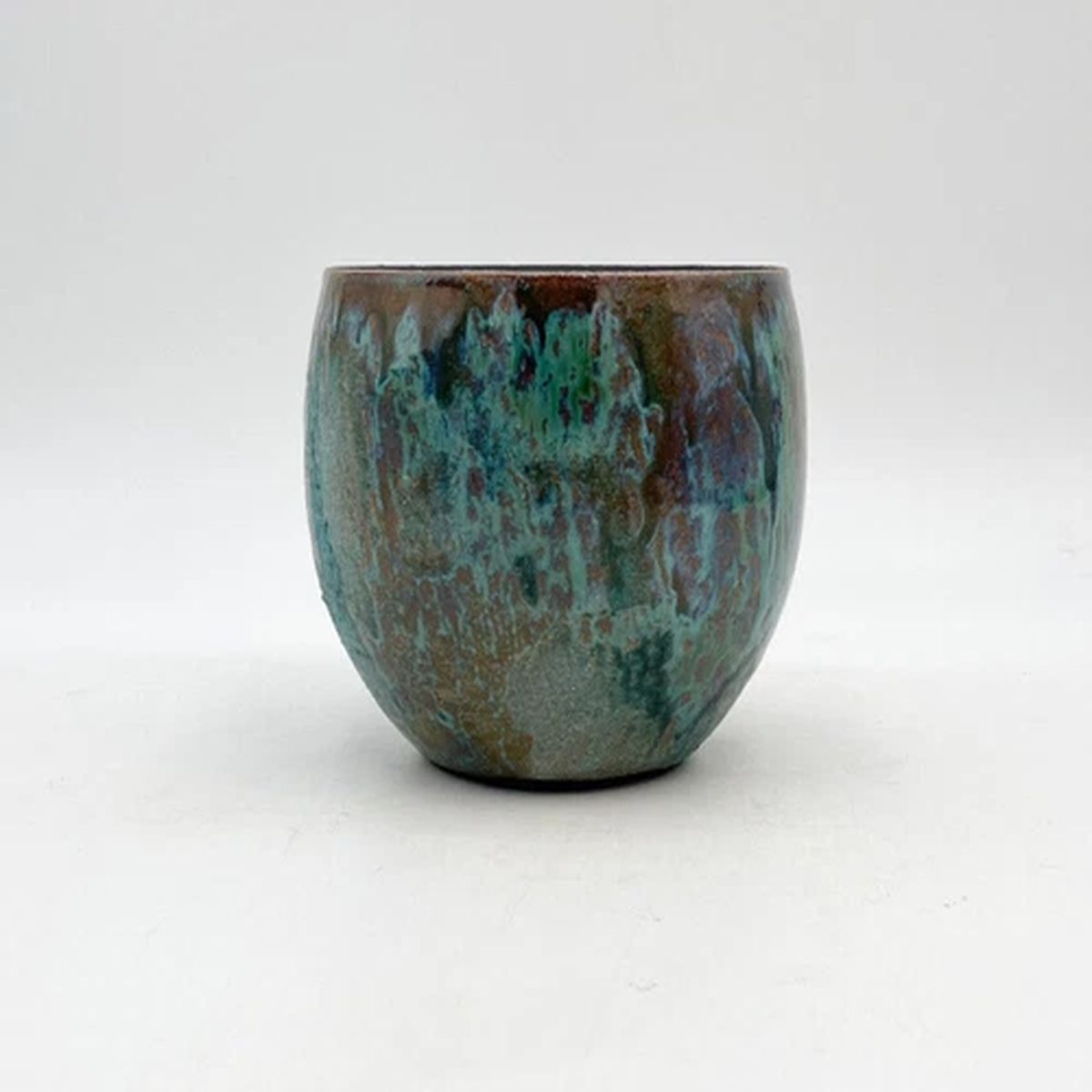 Loren Plant pot, round planter, glazed blue green turquoise plant pot, D14 cm