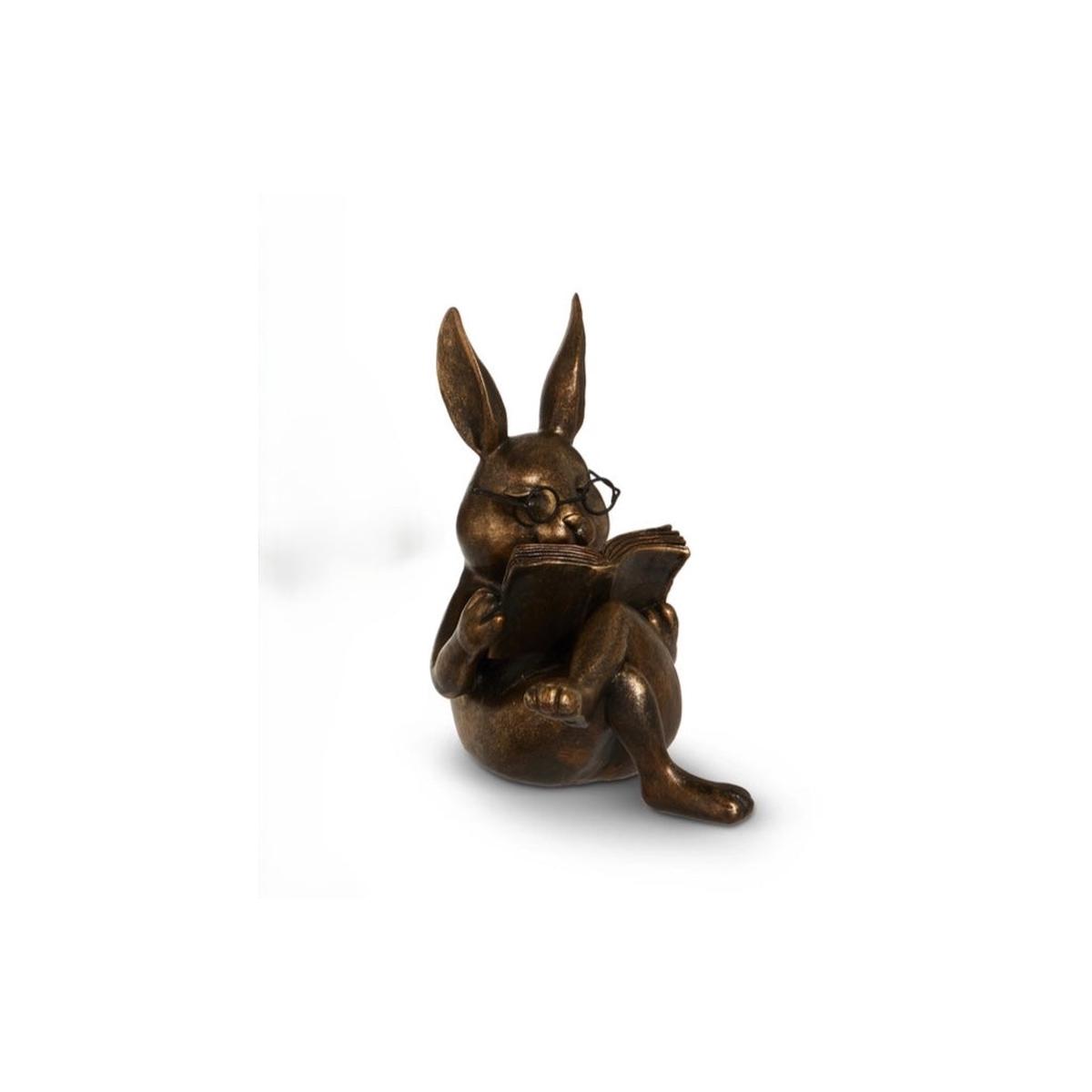 Antique Gold Reading Rabbit 6.25In