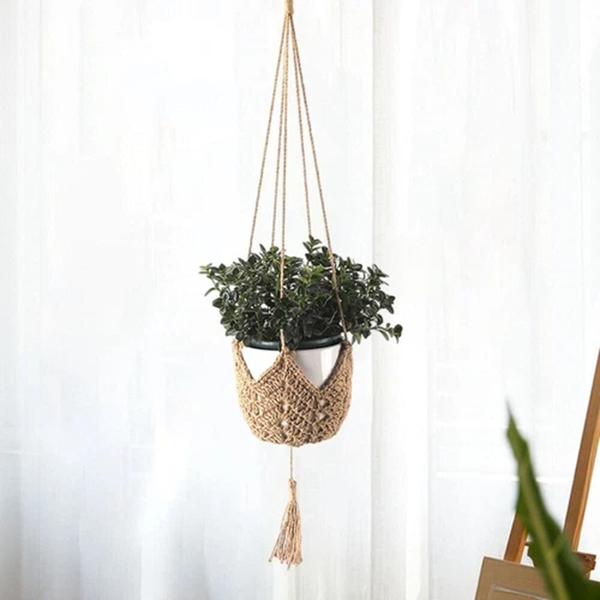 1Pc Macrame Flower Pot Hanging Basket Plant Hanger Home Hanging Planter Rope
