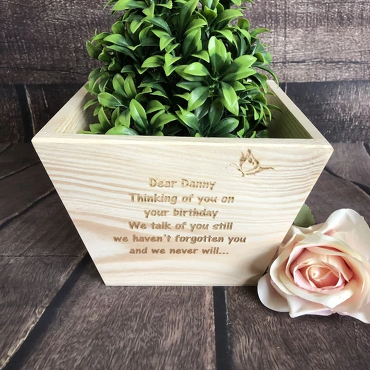 Personalised Plant Pot Remembrance In Memory Flower Wooden Box Pet Loss Large