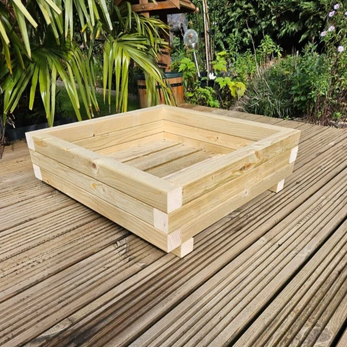 Square Wooden Planter Garden Patio Trough Flower Plant Pot Large 180mm