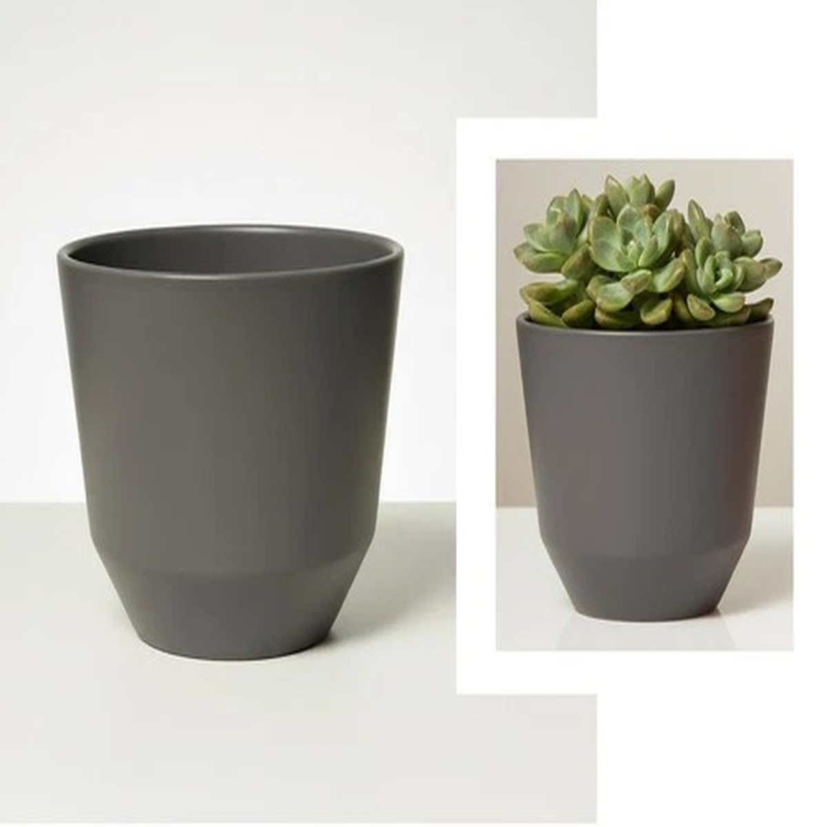 2 Pack Ceramic GREY Plant Pots 13cm Planter Indoor Home Outdoor Flower Fits 12cm