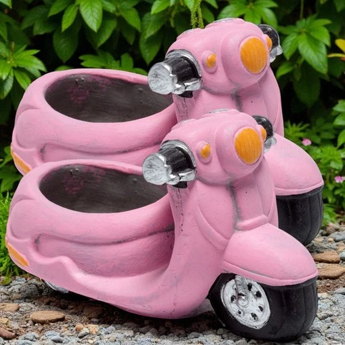 Novelty Pink Scooter Plant Pot Set of 2 Small Decorative Indoor Outdoor Planter