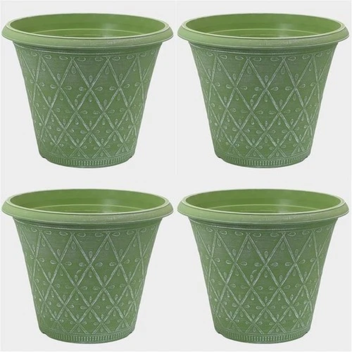 Planter Set of 4 Round 30cm Garden Plant Pot Moss Green Outdoor Decor Cover