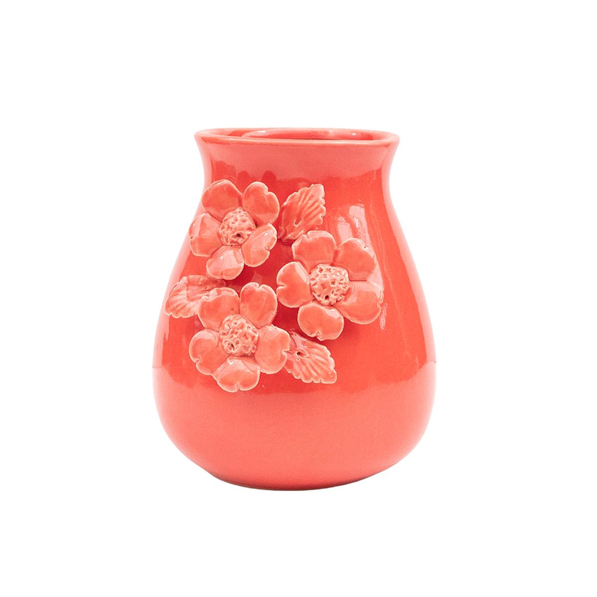 Vase W/Floral 6.5Inh Stoneware