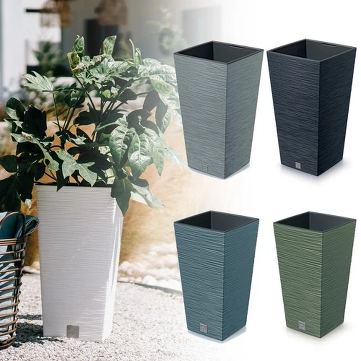 Tall Square Plastic Plant Pots Indoor Outdoor Garden Patio Planters Multi Size