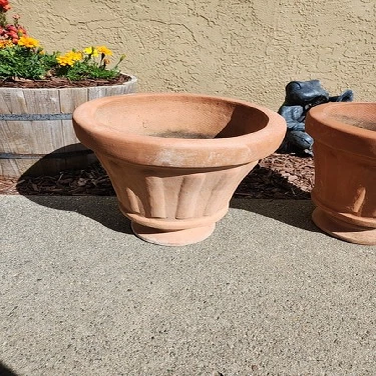 Vintage Estate Fluted  Italian Terra Cotta Clay  Planter  13"W x 13"T