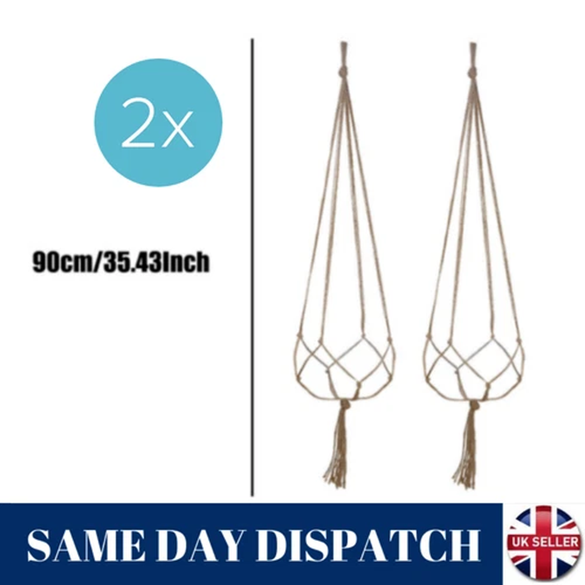 2x90cm Garden Plant Macrame Hanger Hanging Planter Basket Rope Flower Pot Holder