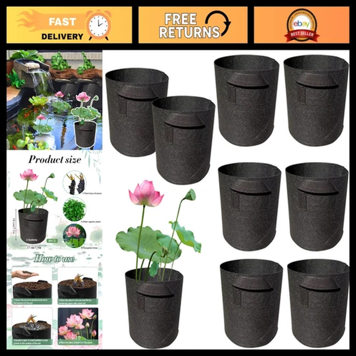 8-Pack Nonwoven Plant Pots for Pond, Durable Fabric Bags with Handles for Aquati