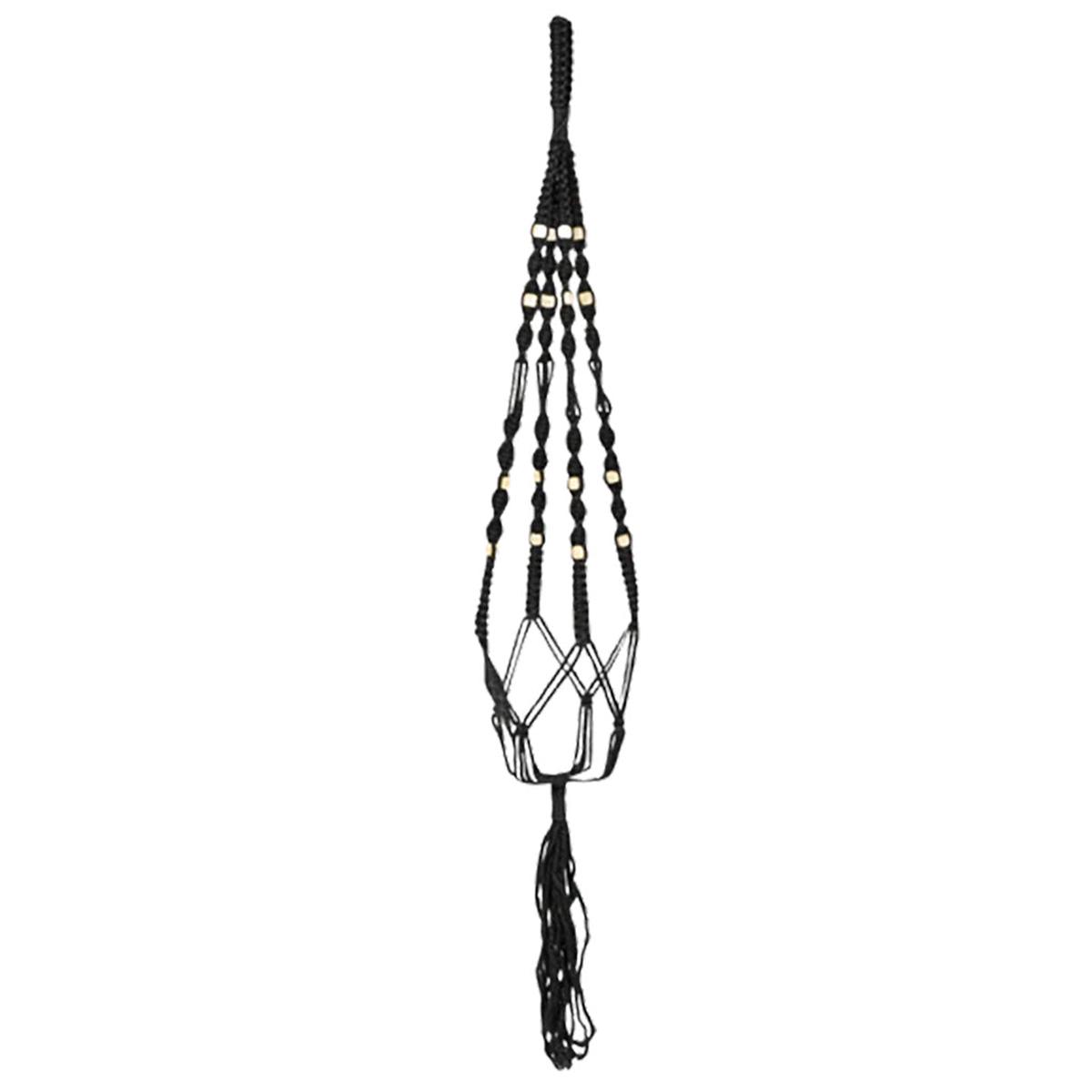 Black Macrame Pot Hanger with Beads