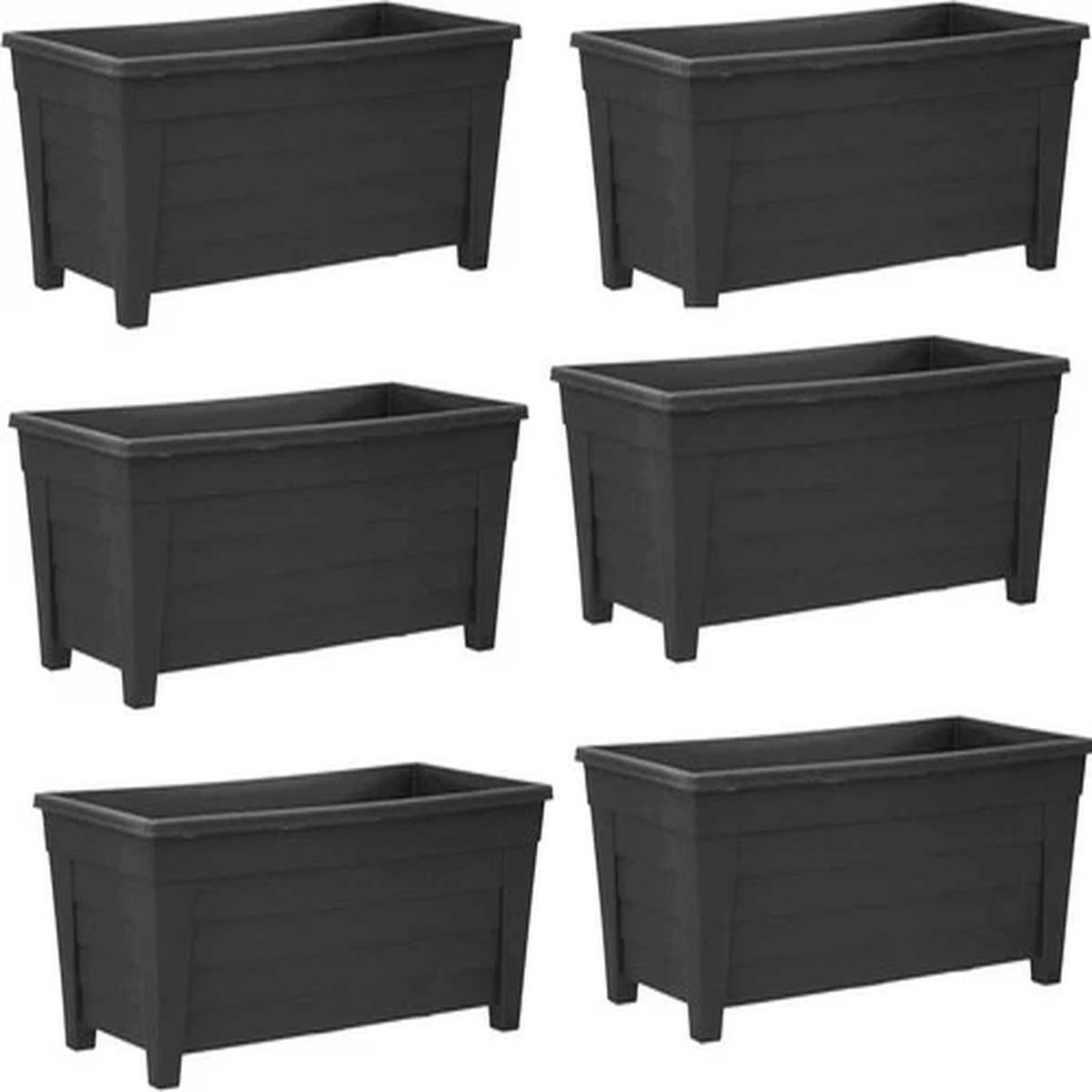6 x Large Black Plastic Planters Garden Flower Pots Troughs 55cm Outdoor Patio