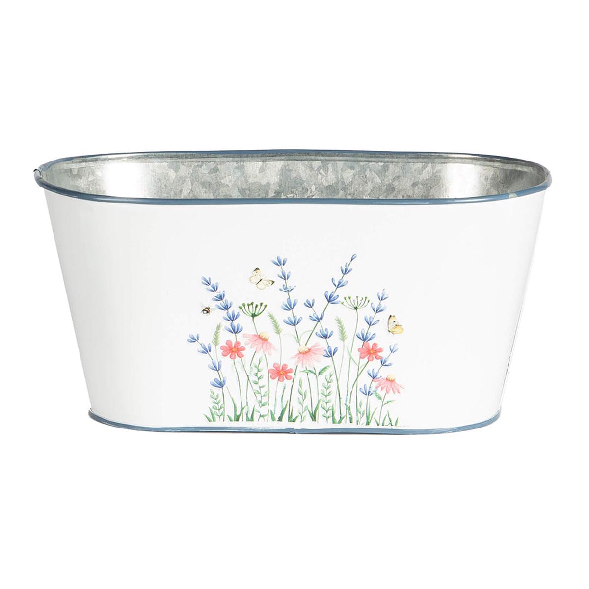 Oval White Pot Floral Emboss 5"
