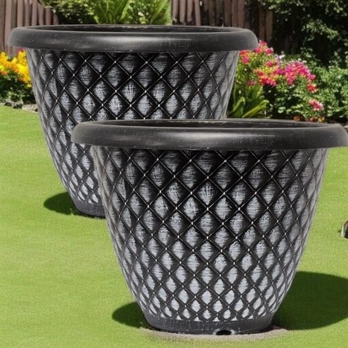 Large Silver Grey Garden Planter 33cm Plant Pots Outdoor Set of 2
