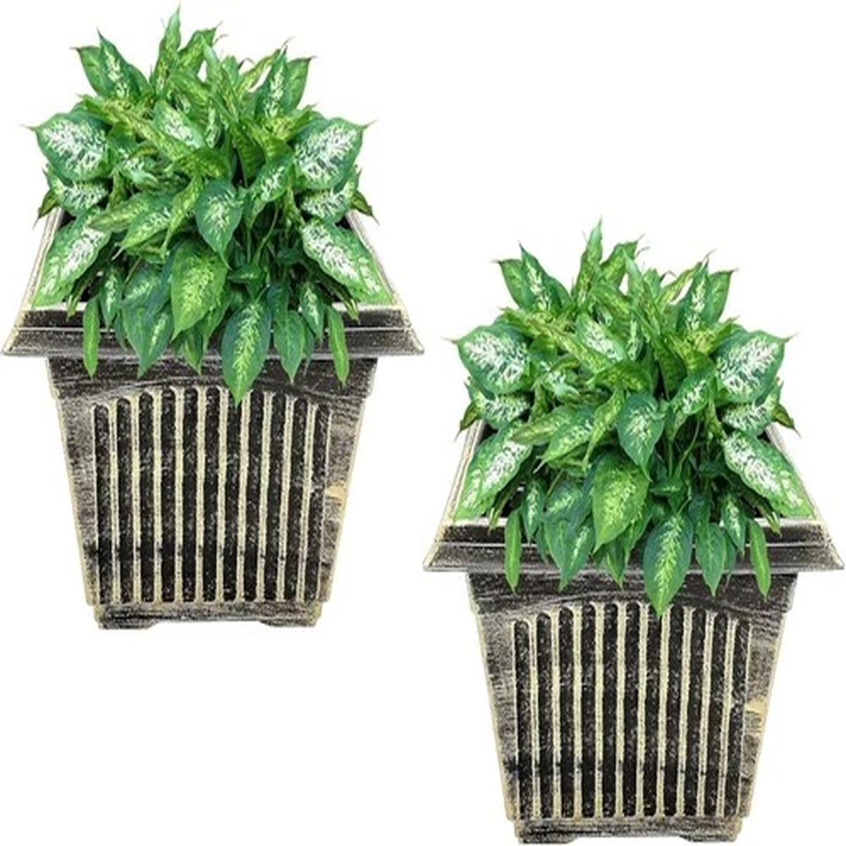 NEW Square Plastic Garden Plant Pots Flower Planter SG 26/31/34cm (Gold/Silver)