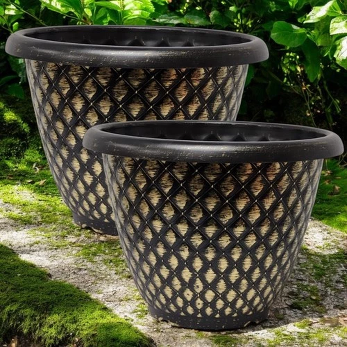 SET OF 2 PLANT POTS PLANTERS GARDEN PATIO FLOWER HERB DECORATION POT  BELL QUILT