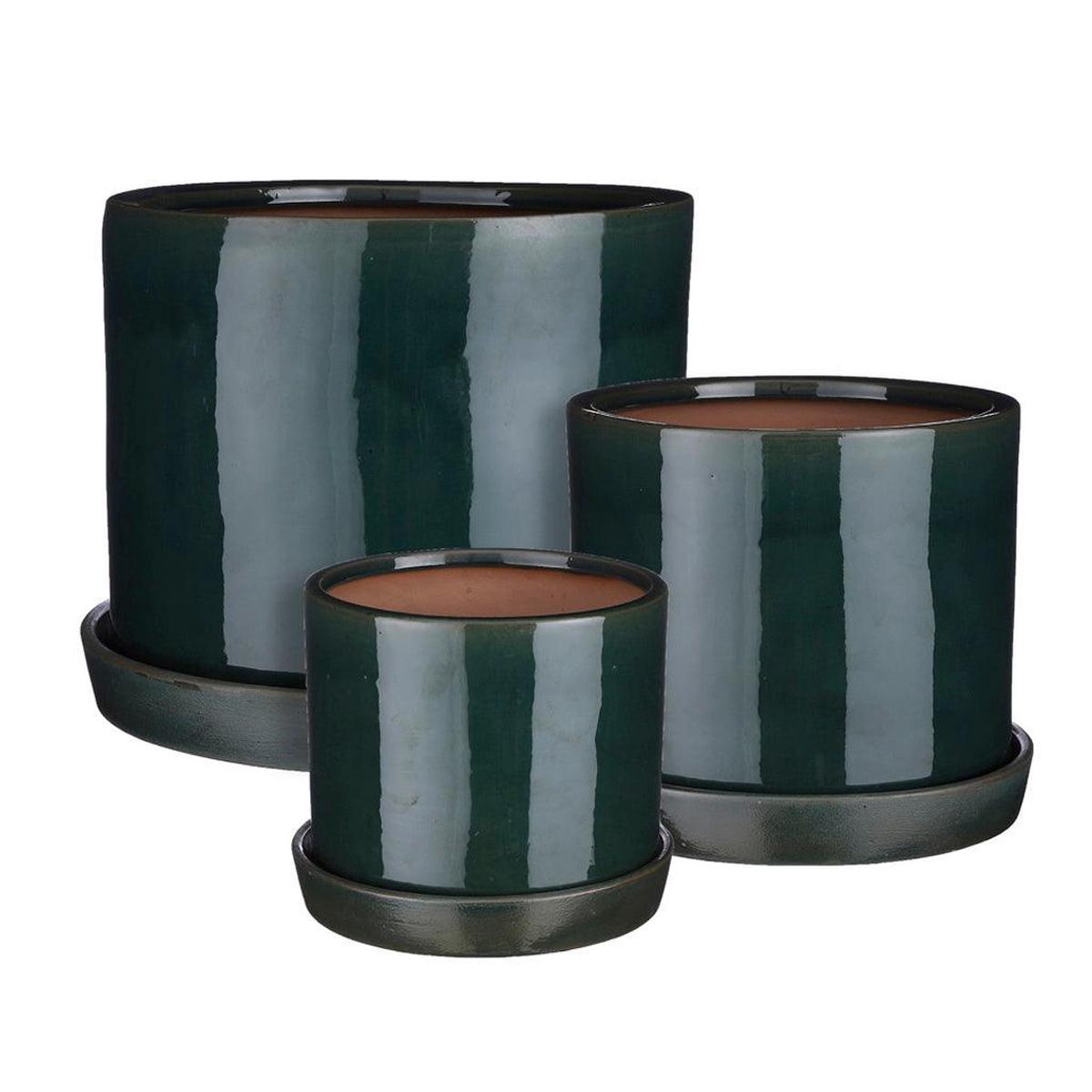 Capri Round Pot with Saucer Dark Green