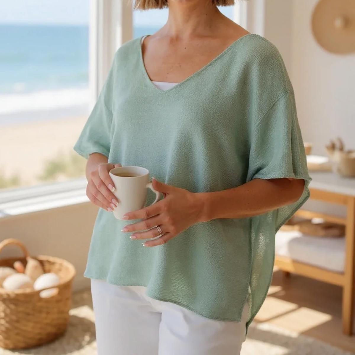 Short Sleeve Vneck Top Sage