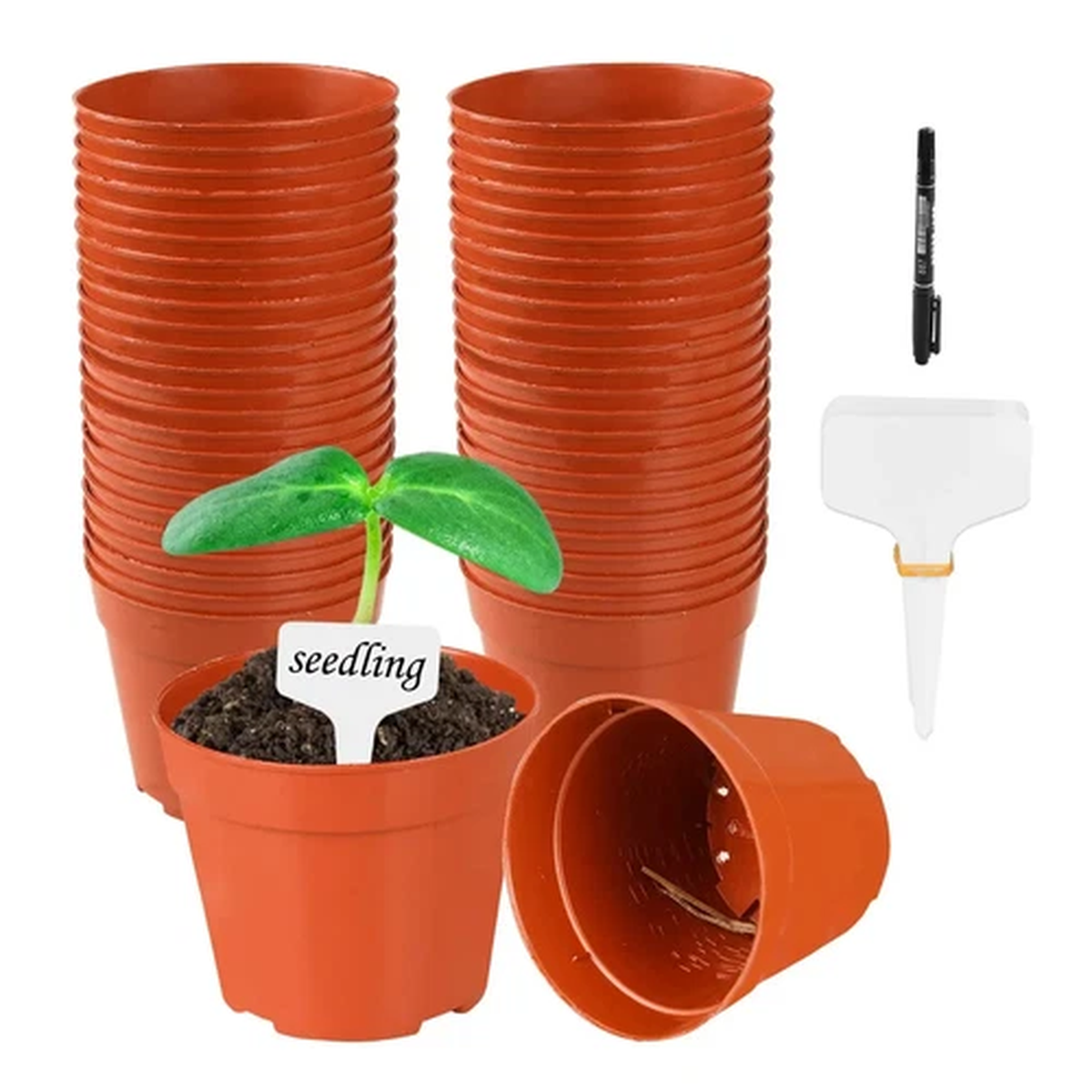 Lechansen 8cm Plastic Plant/Flower Pots 50Pcs Small Flower Nursery Seedling