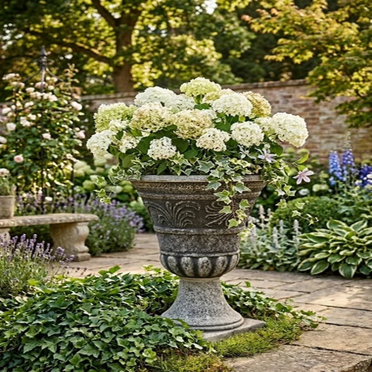 Stone Effect Urn Planter Plastic Round Tall Outdoor Garden Pot Stand Large 55cm