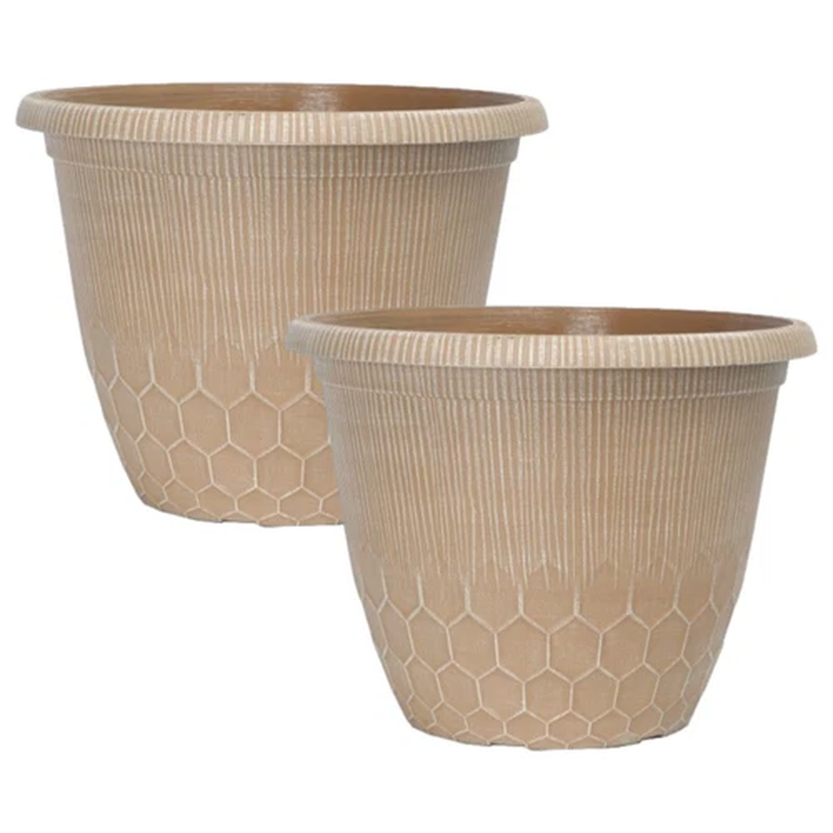 2Pc Round Beehive Plant Pot 30cm Powdered Ginger 11L Planter Cover Flower Garden